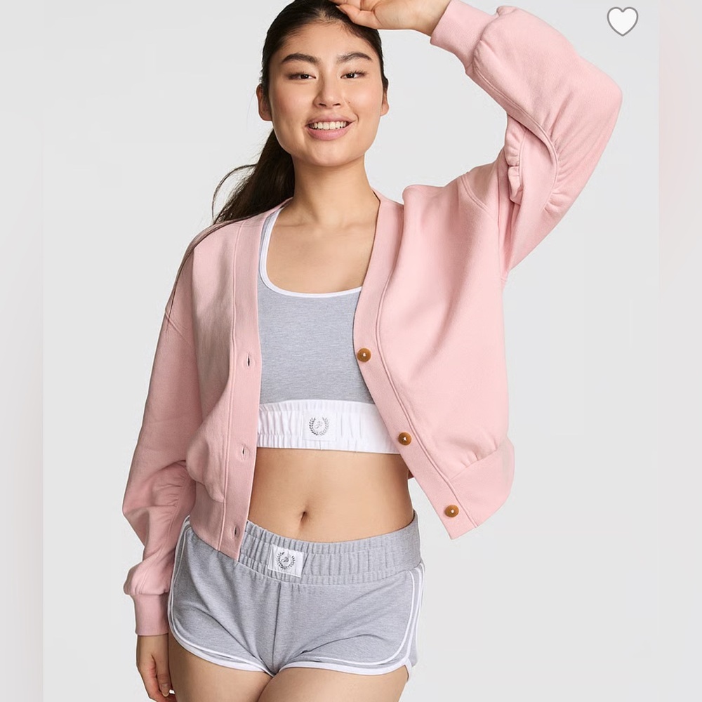 Victoria Secret PINK Ivy Fleece Cropped Cardigan Size XS Color Pink‎